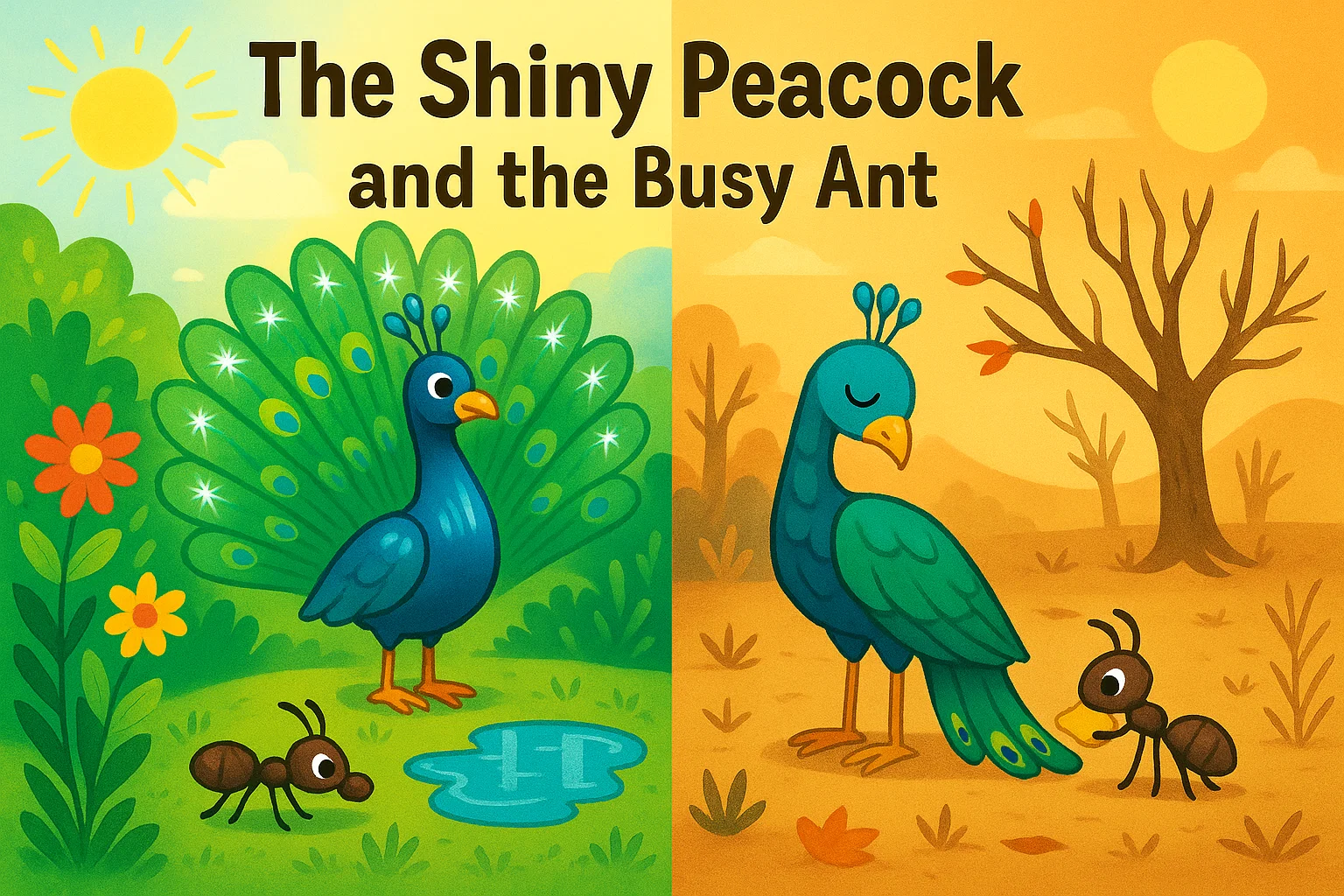 The Shiny Peacock and the Busy Ant 